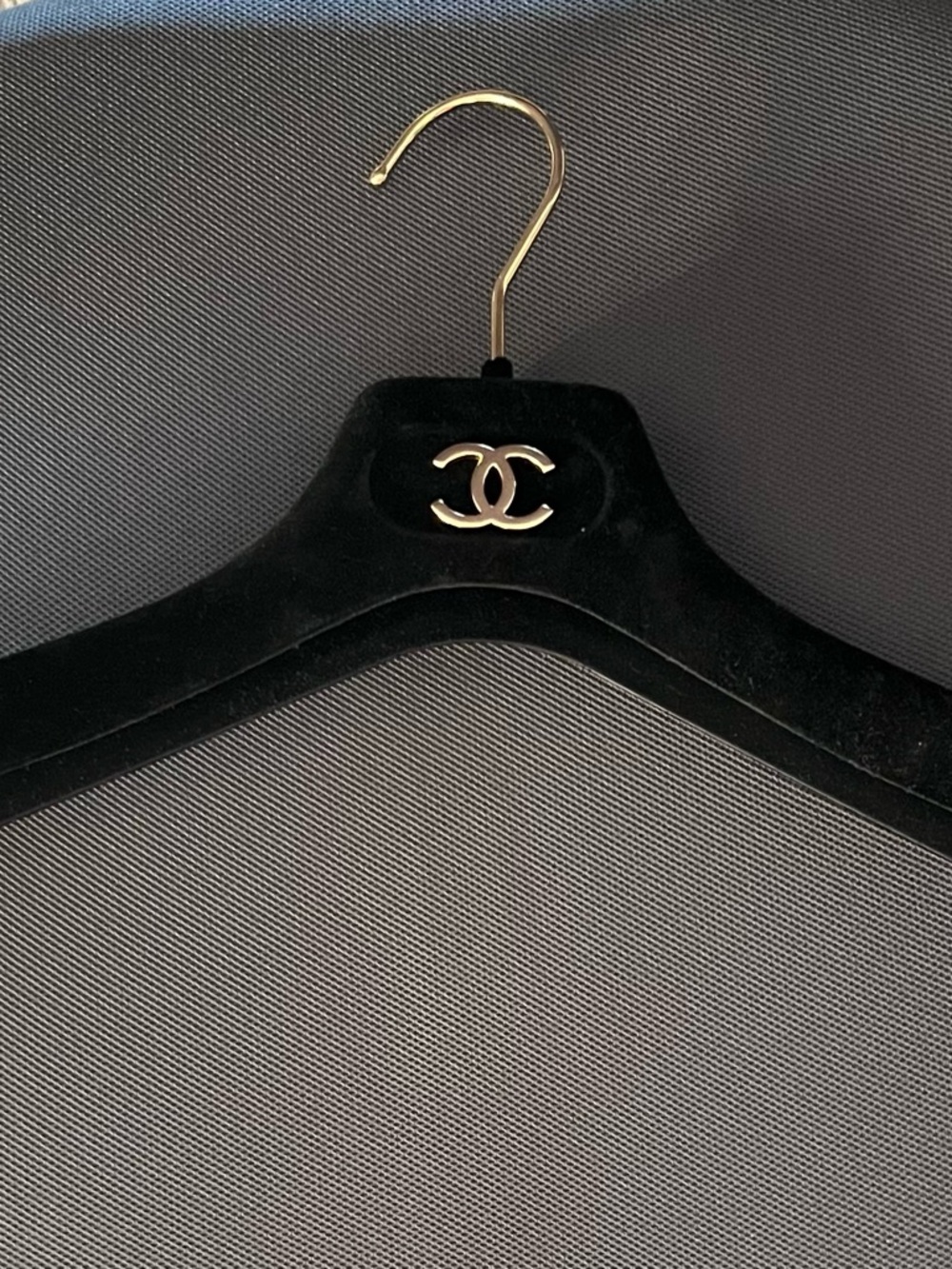 Chanel Black Velvet Hanger with Gold CC Logo
